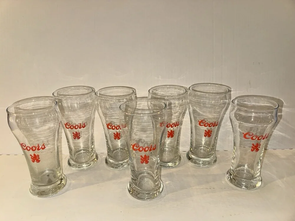 Vintage Coors Beer Tasting Glasses Red Logo Barware Set of 7 Pilsner Glasses